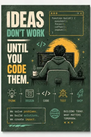 Ideas Don’t Work Until You Code Them – A4 Poster