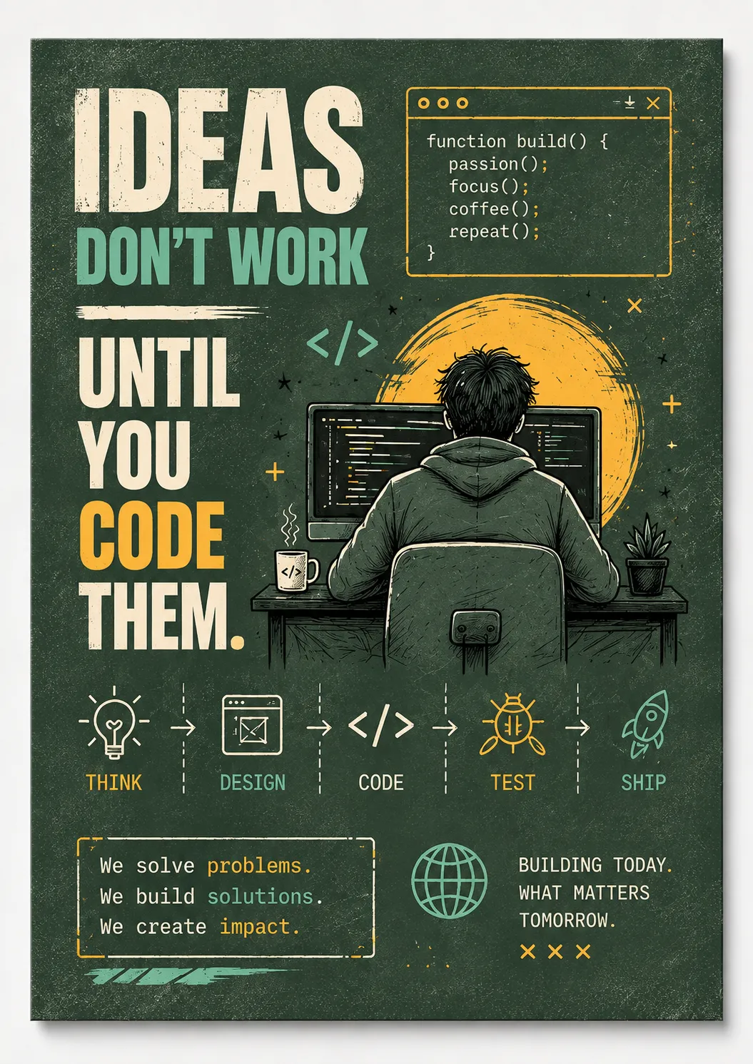 Ideas Don’t Work Until You Code Them – A4 Poster