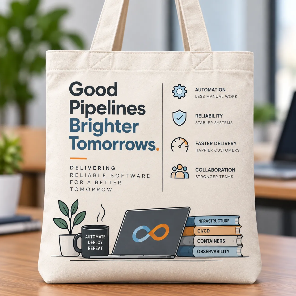 Good Pipelines Brighter Tomorrows DevOps Tote Bag